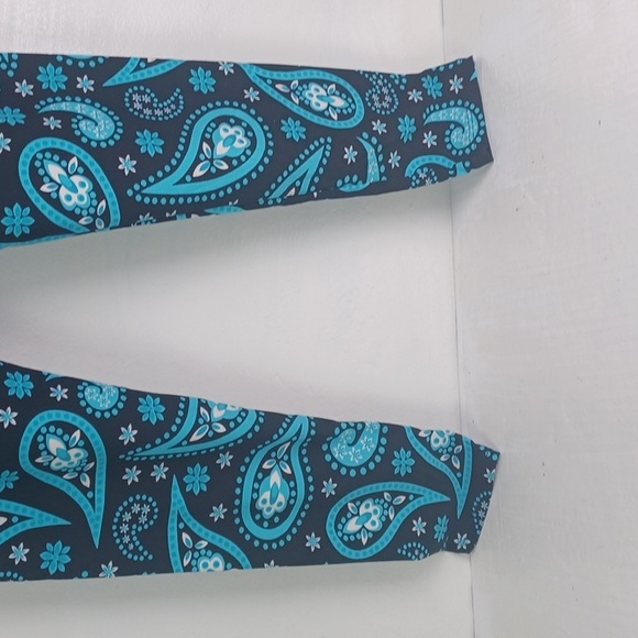 Vibrant Black Turquoise & White Paisley Legging Lounge 8% Spandex Slacks SZ S - Picture 7 of 8